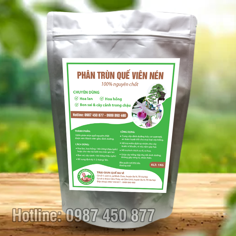 Phân Trùn Quế Viên Nén Chuyên Dùng Cho Lan, Bon Sai Và Hoa Cảnh (Túi 1kg)